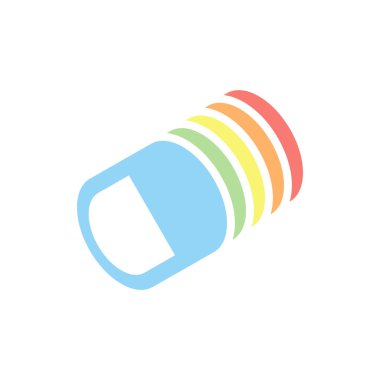 hap ya da vitamin basit sembolü. Beyaz arka plan üzerinde renkli izometrik simgeler yığını