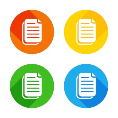 belge basit simgesi. Renkli daireler arka plan düz beyaz simgesi. Dört farklı uzun gölgeler her köşe