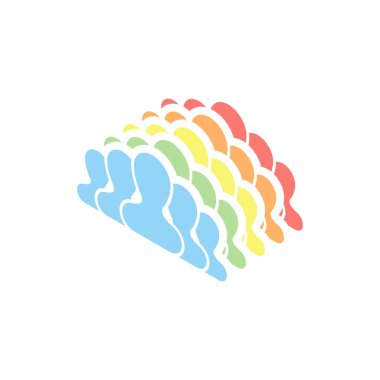 Takım, birkaç kişi. Beyaz arka plan üzerinde renkli izometrik simgeler yığını