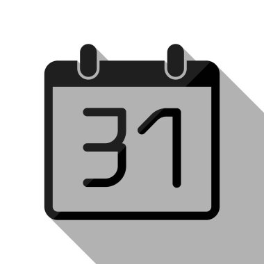 Takvim 31 tarihi içeren basit simgesi. Uzun gölge beyaz arka planda siyah nesnesiyle