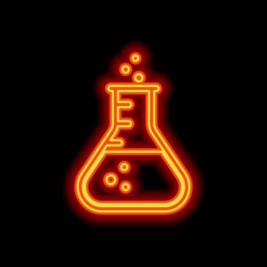 Tıbbi test tüpü simgesi. Siyah arka plan üzerine portakal neon tarzı. Işık simgesi