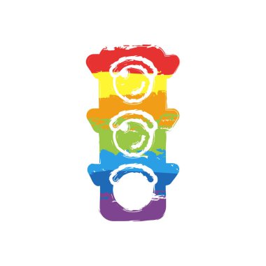 Trafik ışığı simgesi. İz yürümek, yeşil ya da gidin. Çizim işaretiyle Lgbt stil, gökkuşağı (kırmızı, turuncu, sarı, yeşil, mavi, Indigo, menekşe, yedi renk
