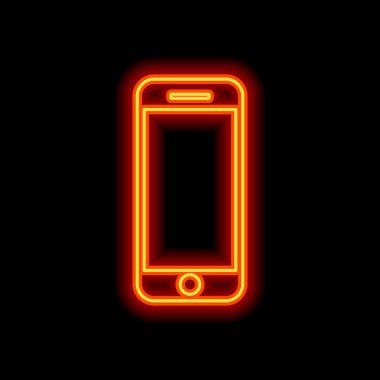 hareket eden telefon simgesi. Siyah arka plan üzerine portakal neon tarzı. Işık simgesi