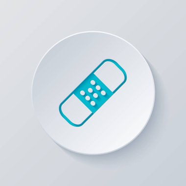 Tıbbi yama, basit simgesi. Gri ve mavi katmanları ile daire kes. Kağıt tarzı