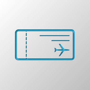 Uçak Bilet simgesi. Kağıt tasarımı. Gölge ile düzenlenen sembolü
