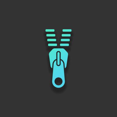 Fermuar aracı simgesini, açık durumu. Renkli logo kavramı koyu arka plan üzerinde yumuşak gölge ile. Masmavi okyanus rengini simgesi