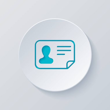 Kimlik kartı simgesi. Kimliği profil. Gri ve mavi katmanları ile daire kes. Kağıt tarzı