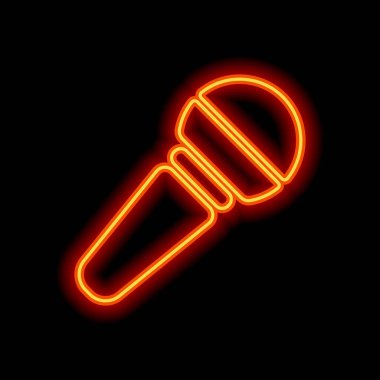 El mikrofon simgesi. Siyah arka plan üzerine portakal neon tarzı. Işık simgesi