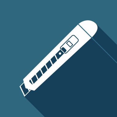 Kağıt kesici simgesi. Uzun Gölge arka plan üzerinde beyaz düz simgesi