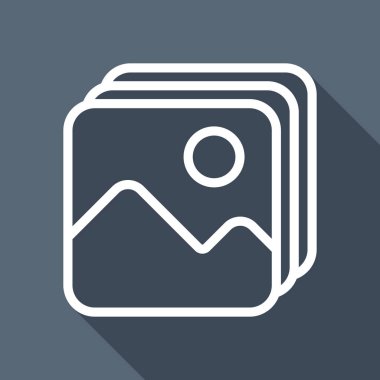 Resimler basit yığını. Uzun Gölge arka plan üzerinde beyaz düz simgesi