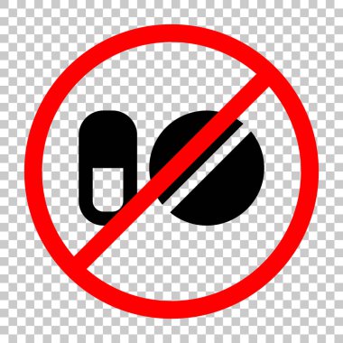 hapları veya vitamin basit semboller. Siyah kırmızı uyarı işareti şeffaf arka plan ile nesnesinde izin yok