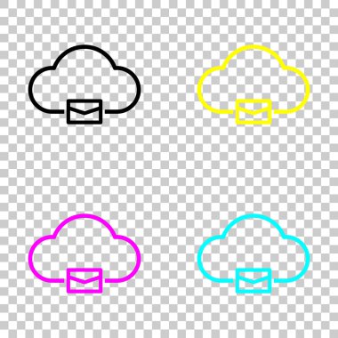 bulut posta, ince anahat ile basit doğrusal simgesi. Cmyk simgeleri şeffaf arka plan üzerinde renkli dizi