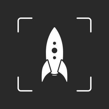 Roket fırlatma simgesi. Beyaz nesne kamera otomatik odaklama koyu arka plan üzerinde