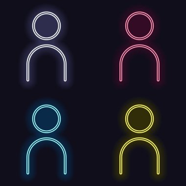 Basit kişi simgesi. Doğrusal sembol, ince anahat. Neon işareti kümesi. Koyu arka plan üzerinde casino tarzı. Seamless modeli