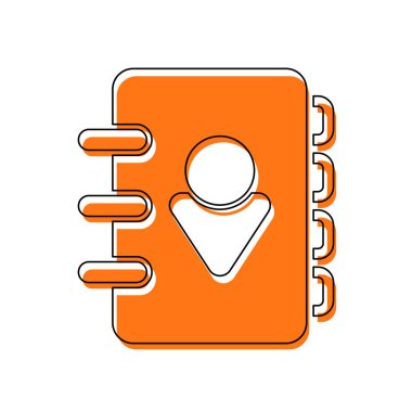 Adres defterinde kişi ile kapak. basit simgesi. İzole simge siyah ince dağılımı ve farklı katmanlarda doldurma taşındı turuncu oluşan. Beyaz arka plan