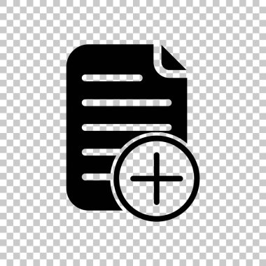 Belge simgesi, kağıt eklemek ve artı bir dairede. Saydam arka plan üzerinde.