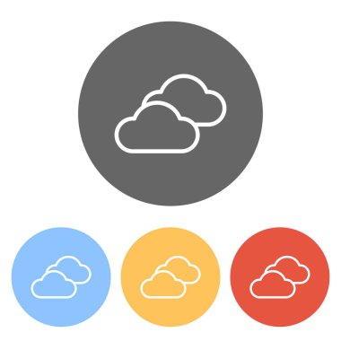 Çoğunlukla bulutlu simgesi. İnce anahat ile basit doğrusal simgesi. Renkli daireler üzerinde beyaz simgeler kümesi