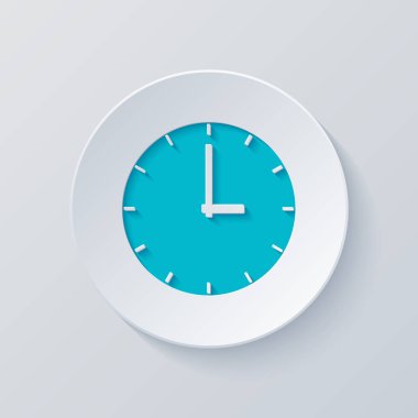 Basit saat simgesi. Gri ve mavi katmanları ile daire kes. Kağıt tarzı