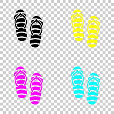 Plaj terlikleri. Flip flop simgesi. Cmyk simgeleri şeffaf arka plan üzerinde renkli dizi