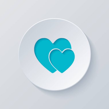 2 hearts. Basit simgesi. Gri ve mavi katmanları ile daire kes. Kağıt tarzı