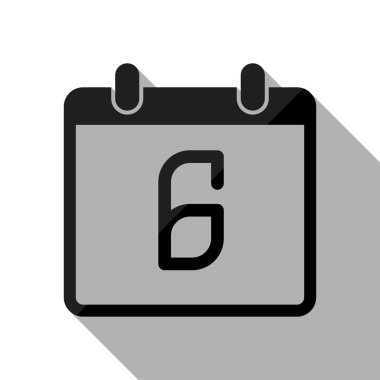 6 gün, basit simgesi ile takvim. Uzun gölge beyaz arka planda siyah nesnesiyle