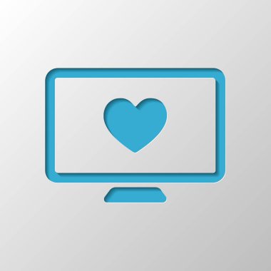 bilgisayar ve duydum. basit simgesi. Kağıt tasarımı. Gölge ile düzenlenen sembolü