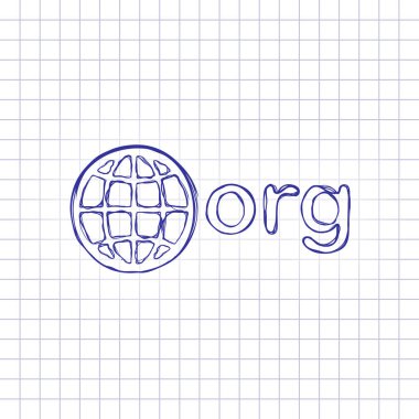 kar amacı gütmeyen organizasyon, küre ve org. el çizilmiş resim kağıt sayfası için ilk etki alanlarından biri. Mavi mürekkep, anahat kroki tarzı. Damalı zemin üzerine doodle