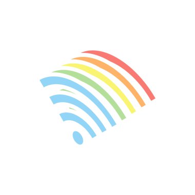 kablosuz simgesi. Beyaz arka plan üzerinde renkli izometrik simgeler yığını