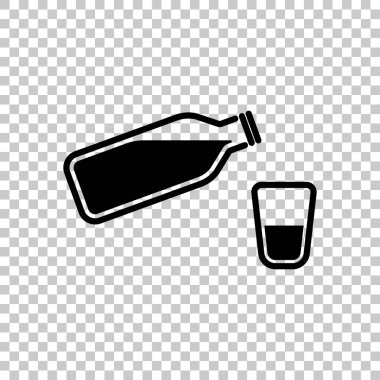 şişe su kabarcıkları ve cam bardak ile. basit simgesi. Saydam arka plan üzerinde.