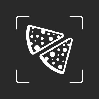 pizza simgesi parçaları. Beyaz nesne kamera otomatik odaklama koyu arka plan üzerinde