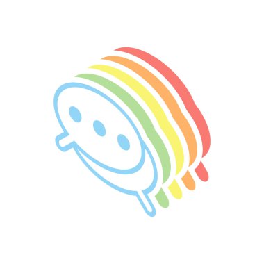 Basit sohbet. Bir kaç metin bulutları. İnce anahat ile doğrusal simgesi. Beyaz arka plan üzerinde renkli izometrik simgeler yığını