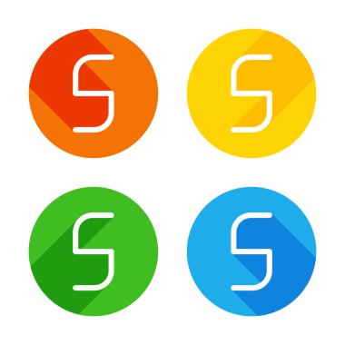 Sayı 5, rakamı, beşinci. Renkli daireler arka plan düz beyaz simgesi. Dört farklı uzun gölgeler her köşe