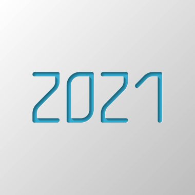 2021 sayı simgesi. Yeni Yılınız Kutlu Olsun. Kağıt tasarımı. Gölge ile düzenlenen sembolü
