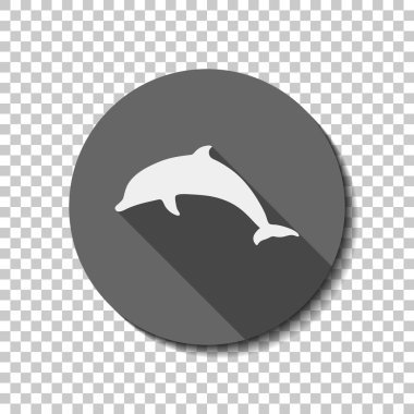 yunus silüeti. Saydam arka plan üzerinde bir dairede uzun gölge beyaz düz simgesi. Rozet veya etiket stili