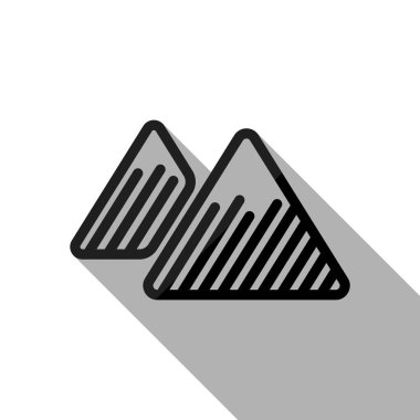 Dağlar simgesi. İnce anahat doğrusal stiliyle. Uzun gölge beyaz arka planda siyah nesnesiyle