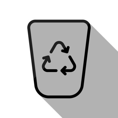 Recucle bin, backet yeniden sembolü. Doğrusal, ince anahat. Uzun gölge beyaz arka planda siyah nesnesiyle