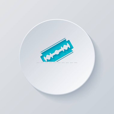 jilet ve kesme hattı. basit simgesi. Gri ve mavi katmanları ile daire kes. Kağıt tarzı