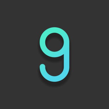 Sayı dokuz, sayısal, basit mektup. Renkli logo kavramı koyu arka plan üzerinde yumuşak gölge ile. Masmavi okyanus rengini simgesi