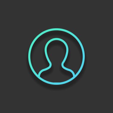 Profil, kişi bir dairede. Renkli logo kavramı koyu arka plan üzerinde yumuşak gölge ile. Masmavi okyanus rengini simgesi