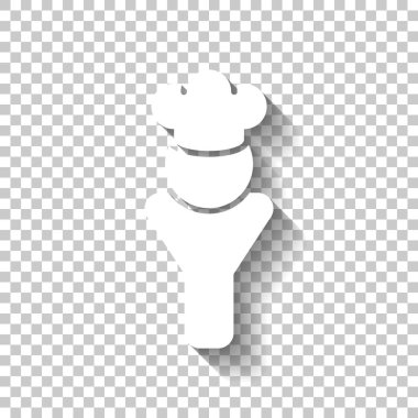 Şapkalı mutfak şefi. Mutfak logosu, adam simgesi. Gölge şeffaf arka plan üzerinde beyaz simgesi