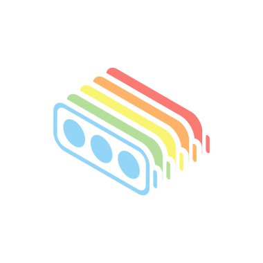 basit pil tam düzey. Beyaz arka plan üzerinde renkli izometrik simgeler yığını