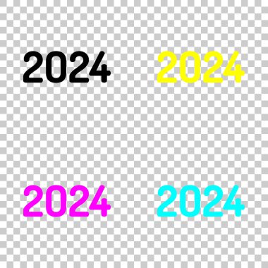 2024 sayı simgesi. Yeni Yılınız Kutlu Olsun. Cmyk simgeleri şeffaf arka plan üzerinde renkli dizi