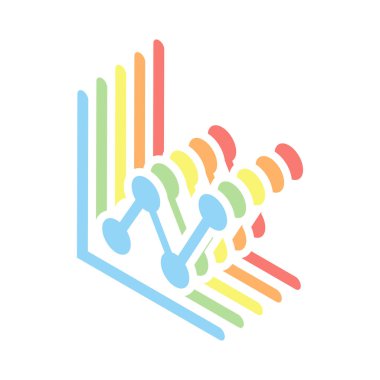 Büyüyen grafik hat simgesi. Beyaz arka plan üzerinde renkli izometrik simgeler yığını