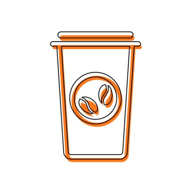 Kahve fincanı, kahve. Basit doğrusal simgesi, ince anahat. İzole simge siyah ince dağılımı ve farklı katmanlarda doldurma taşındı turuncu oluşan. Beyaz arka plan