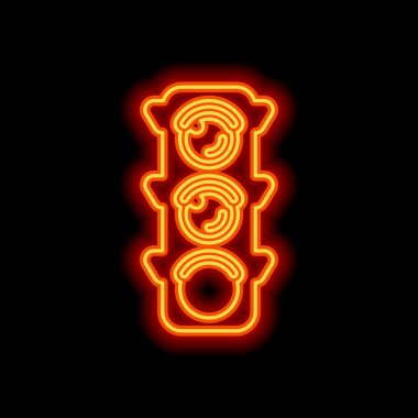Trafik ışığı simgesi. İz yürümek, yeşil ya da gidin. Siyah arka plan üzerine portakal neon tarzı. Işık simgesi