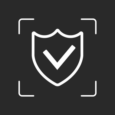 koruma başarı. basit simgesi. Beyaz nesne kamera otomatik odaklama koyu arka plan üzerinde