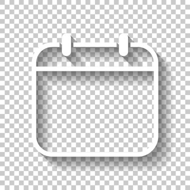 Basit takvimi, lineer, ince anahat. Gölge şeffaf arka plan üzerinde beyaz simgesi