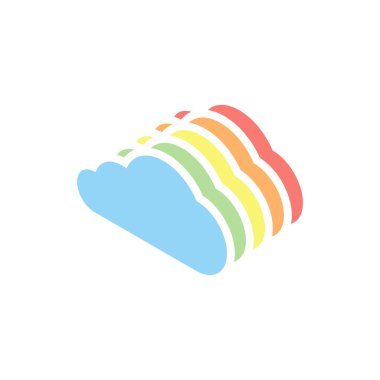 bulut simgesi. Beyaz arka plan üzerinde renkli izometrik simgeler yığını