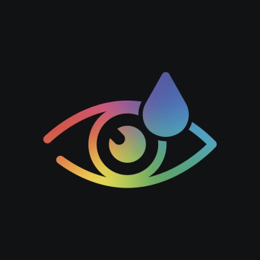 Göz ve bırak. Basit simgesi. Gökkuşağı rengi ve koyu arka plan