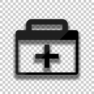 ilk yardım çantası, basit simgesi. Saydam arka plan üzerinde yumuşak gölgeli siyah cam kutsal kişilerin resmi